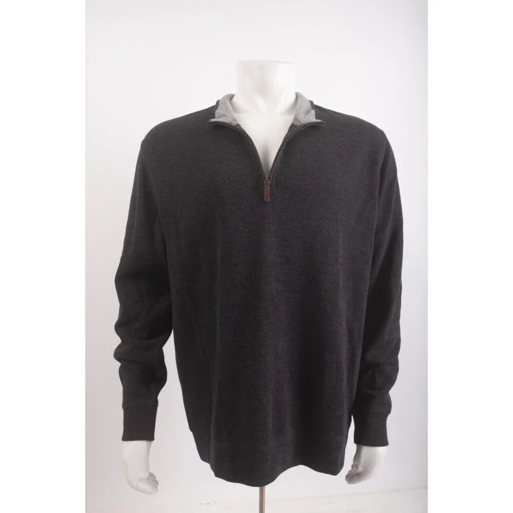 Lands' End Mens 1/4 zip Sweater Bedford XL Charcoal Gray Pullover NWT